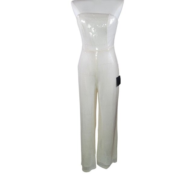 Lulus Cherelle Cream Sequin Strapless Jumpsuit Size S - Picture 1 of 4